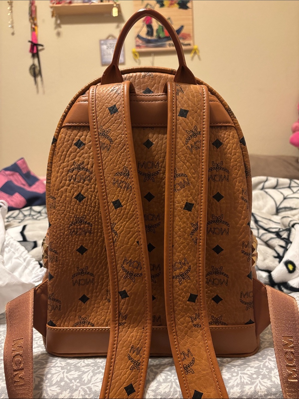Authentic MCM Stark Side Studs Backpack Cognac Visetos Brown Medium - Pristine - Picture 3 of 7